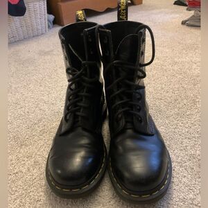 VTG Dr Marten Classic Rubber Combat Boots Black Size 9 Doc Martens Lace Up Boots